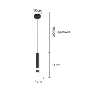Luminária Pendente Tubo em Metal e Acrílico